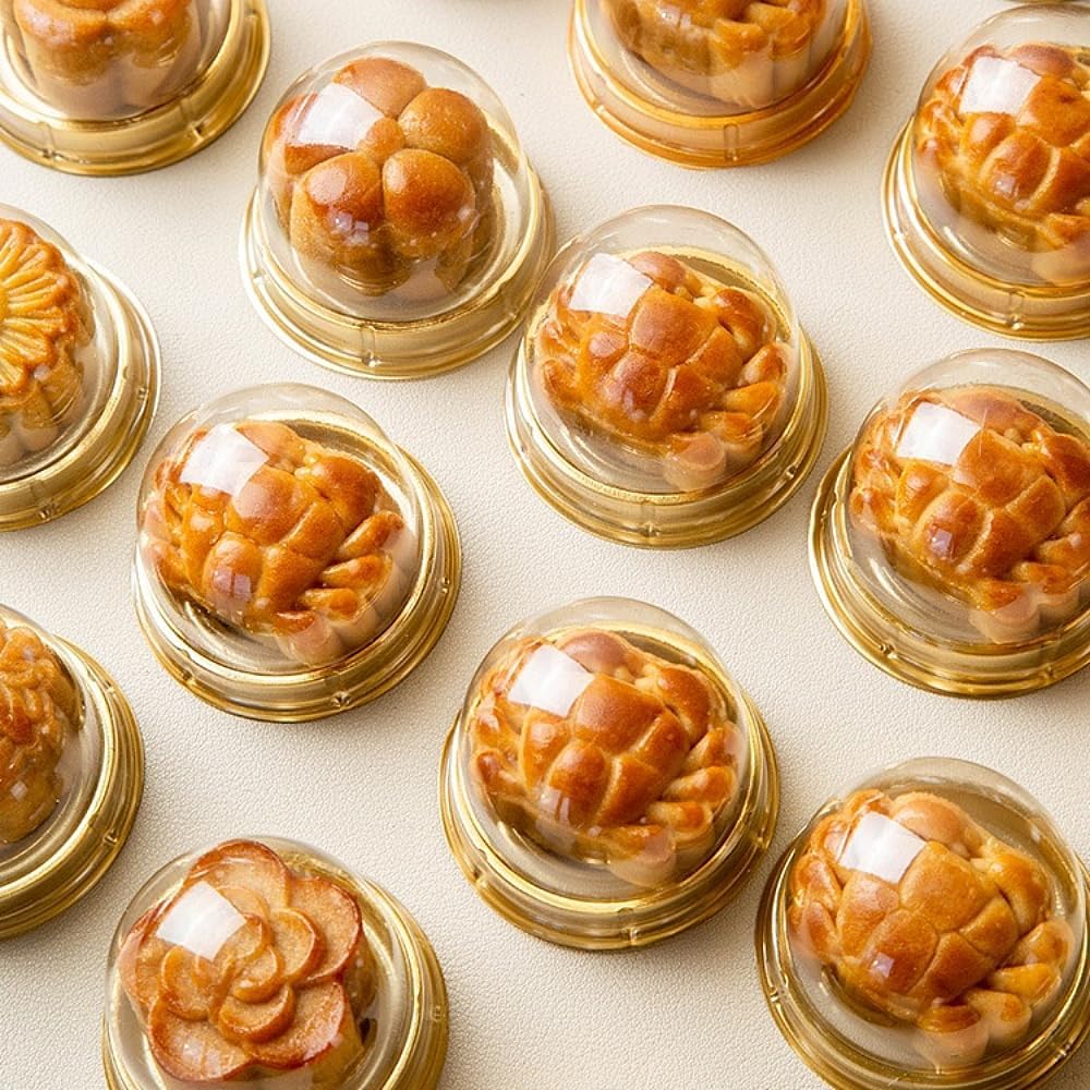 50 Pack Mini Cake Containers, Clear Plastic Small Cupcake Boxes with Dome Lids for Individual Chocolate Covered Cookies, Strawberry, Mooncake (Gold) - Image 6