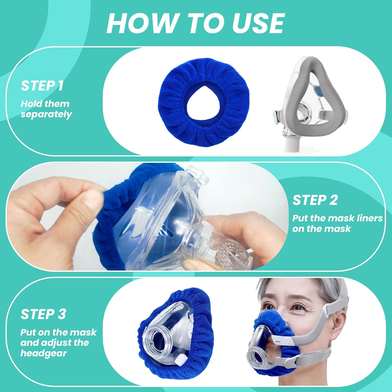 4-Pack Medium CPAP' Mask Liners Complitable for Resmed F20 Full Face Mask Cushions, Ultra-Soft Micro-Fleece Reduces Air Leaks & Pressure Marks, Reusable Mask Covers, Breathable for All-Night - Image 5
