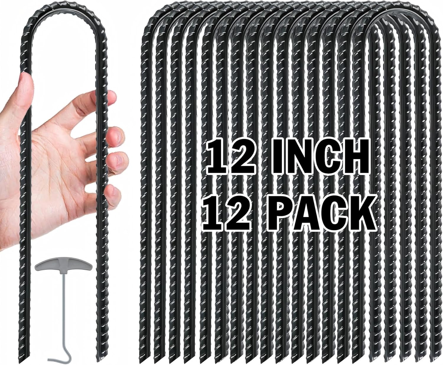 Trampolines Wind Stakes,Heavy Duty U Shaped Rebar Tent Stakes Ground Anchors Galvanized Steel Safety Trampoline Anchors for Camping Tents, Soccer Goals - Image 1