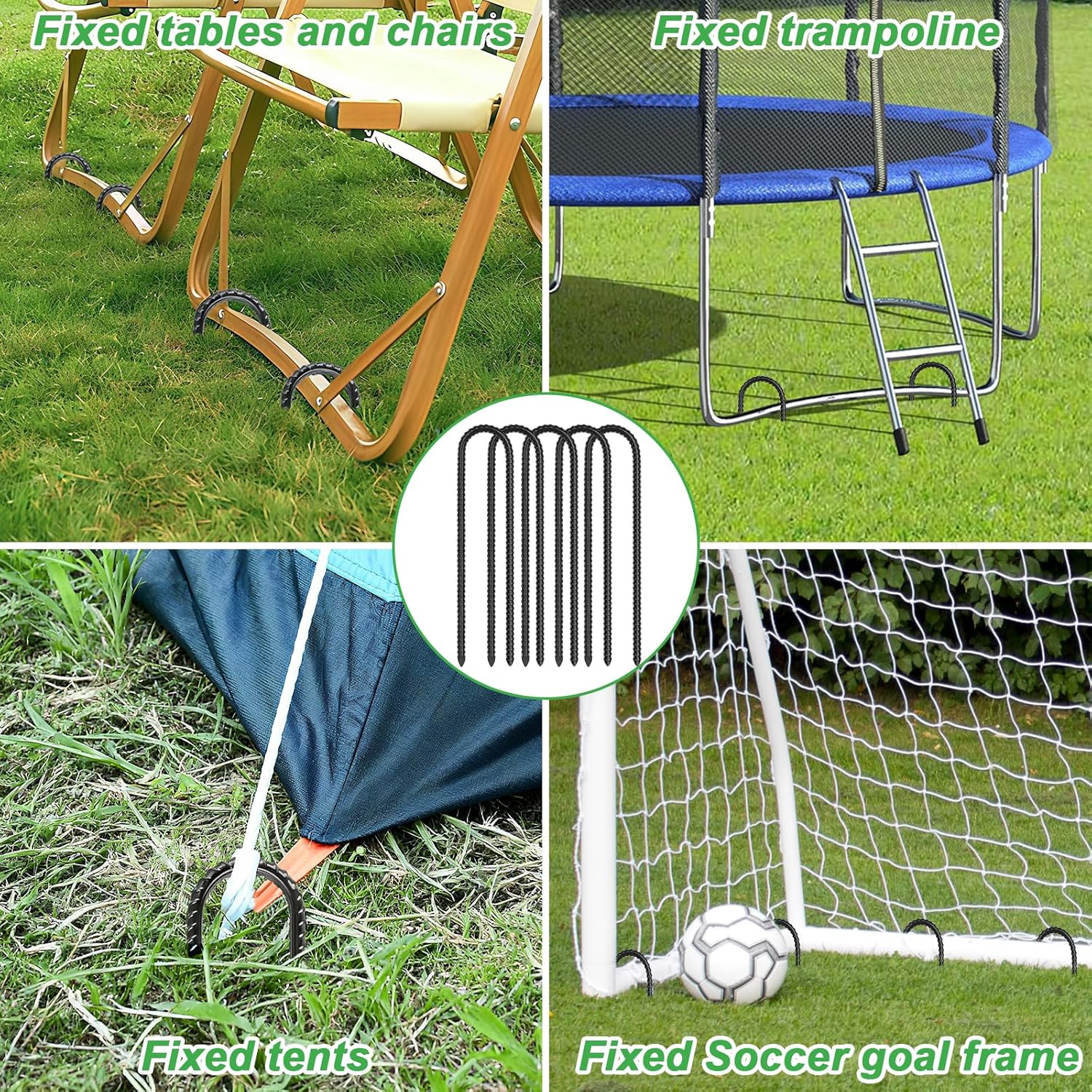 Trampolines Wind Stakes,Heavy Duty U Shaped Rebar Tent Stakes Ground Anchors Galvanized Steel Safety Trampoline Anchors for Camping Tents, Soccer Goals - Image 6
