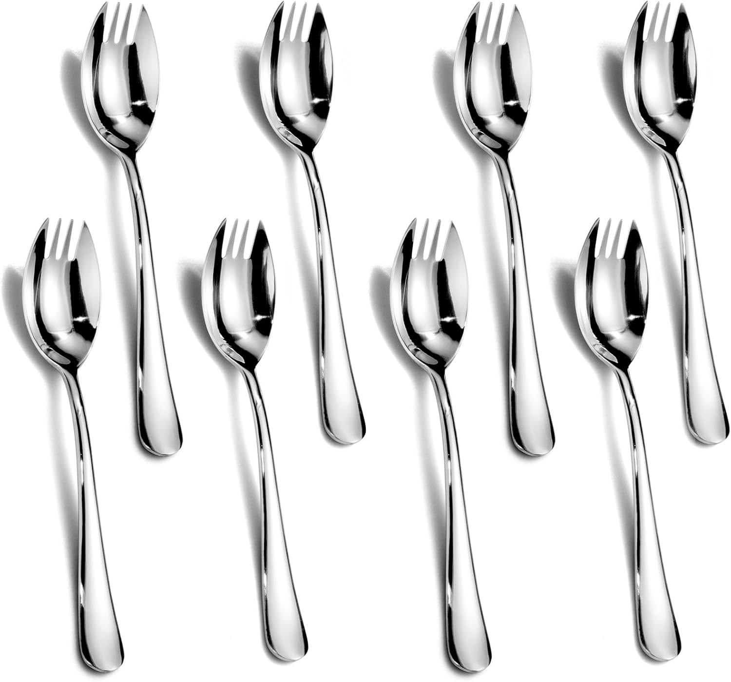 Sporks, 8-Pack Food-grade Stainless Steel Sporks, 7.4 Inches Long Handle Salad Forks For Dessert, Ice Cream, Salad, Soup, Noodle, Spaghetti, Dishwasher Safe - Image 1