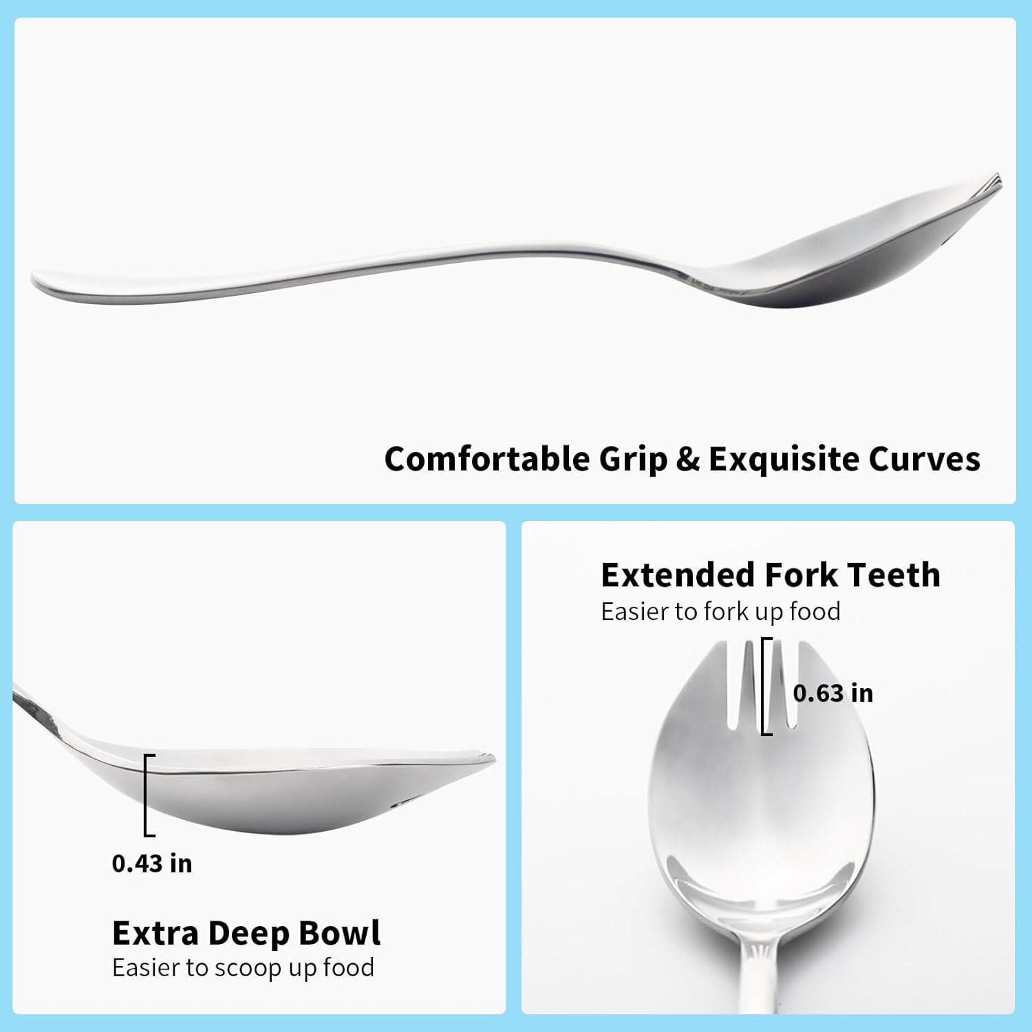 Sporks, 8-Pack Food-grade Stainless Steel Sporks, 7.4 Inches Long Handle Salad Forks For Dessert, Ice Cream, Salad, Soup, Noodle, Spaghetti, Dishwasher Safe - Image 6