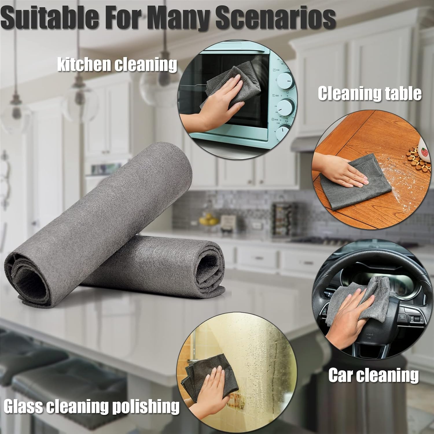 Thickened Magic Cleaning Cloth,Reusable Microfiber Cleaning Cloth.Lint Free Cloth for Home,Window,Mirror Glass and Cars.(12
