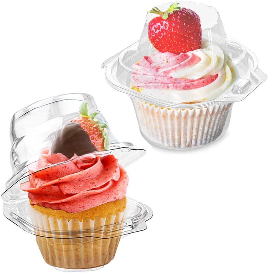 50 Pcs Cupcake Boxes Plastic Individual Cupcake Containers Single Cupcake Carrier with Connected Airtight Dome Lid for Party - Image 1
