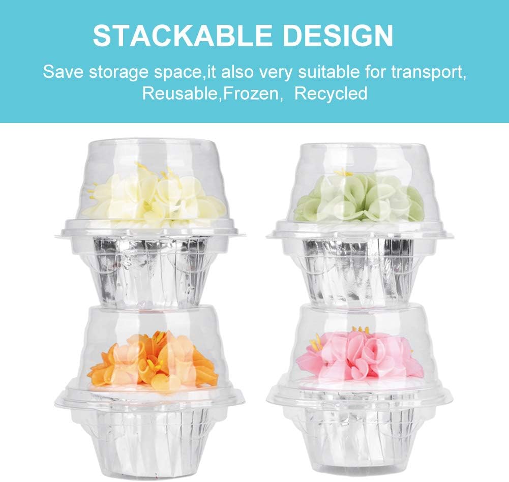 50 Pcs Cupcake Boxes Plastic Individual Cupcake Containers Single Cupcake Carrier with Connected Airtight Dome Lid for Party - Image 3