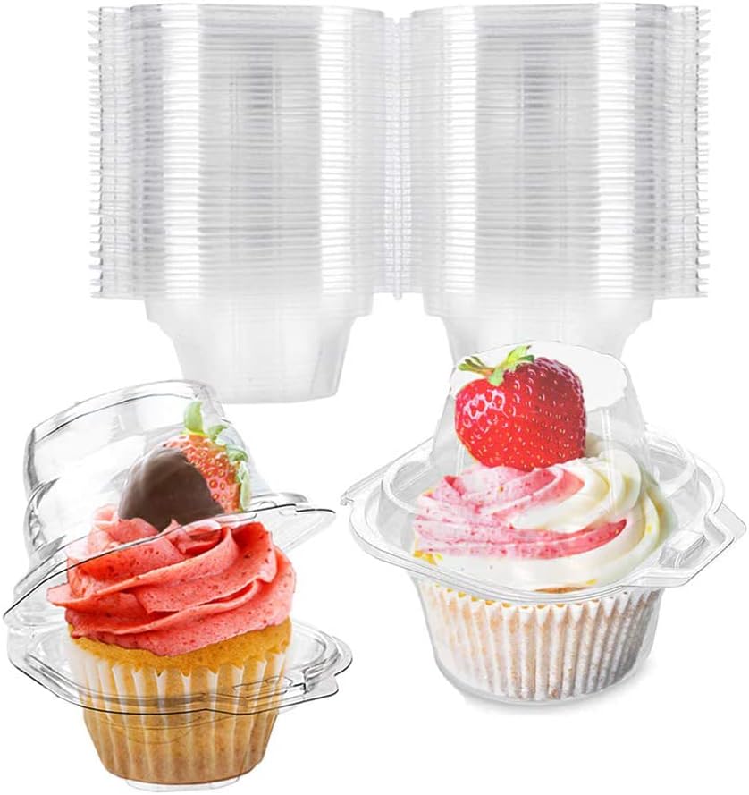 50 Pcs Cupcake Boxes Plastic Individual Cupcake Containers Single Cupcake Carrier with Connected Airtight Dome Lid for Party - Image 4
