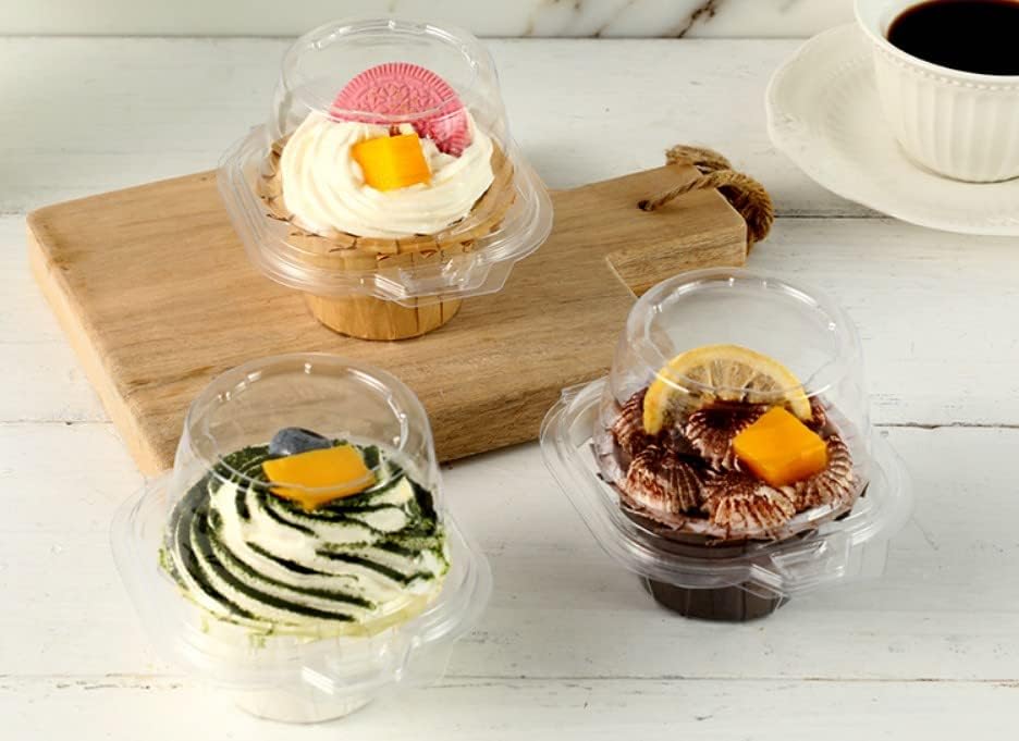 50 Pcs Cupcake Boxes Plastic Individual Cupcake Containers Single Cupcake Carrier with Connected Airtight Dome Lid for Party - Image 5