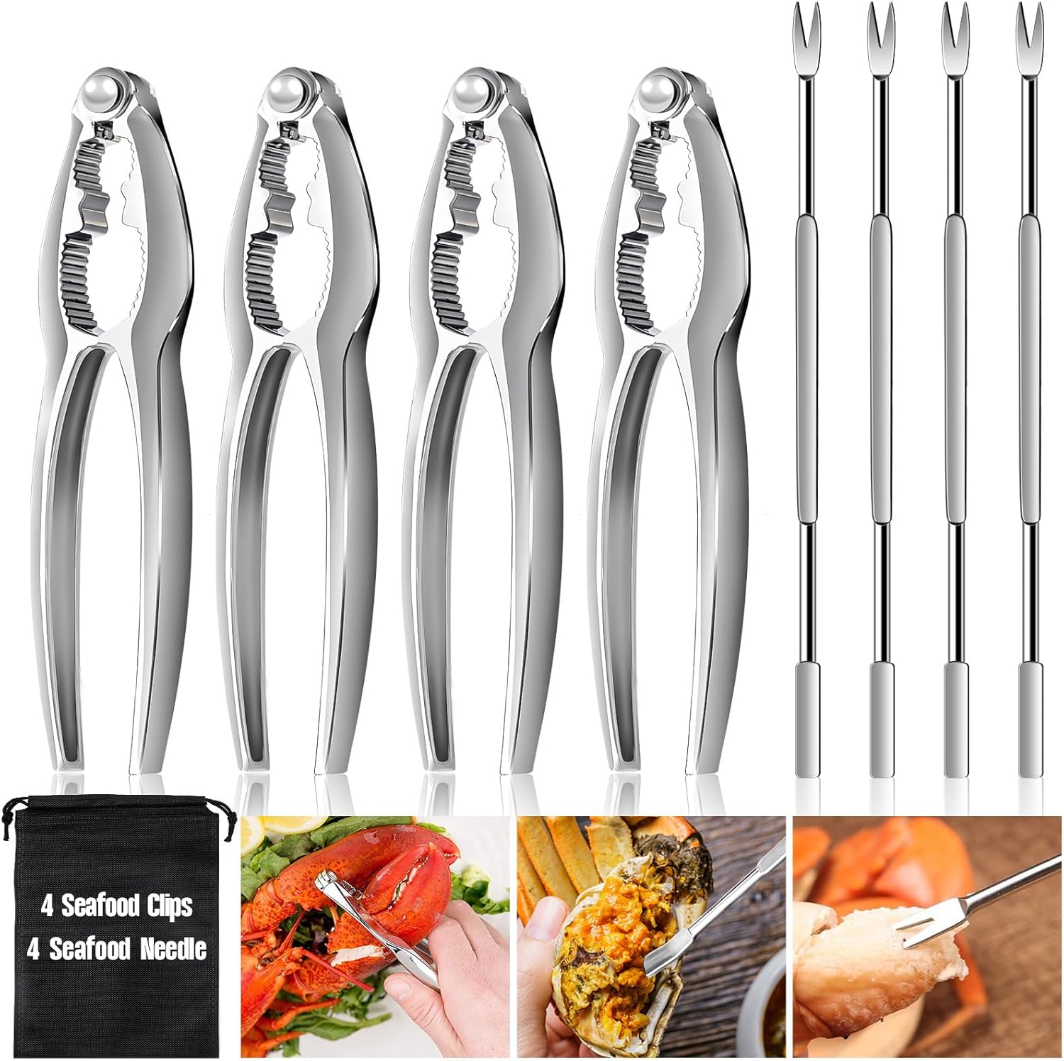 8 Pcs Lobster Crackers and Picks Set, Crab Leg Cracker Tools, Stainless Steel Seafood Crackers & Forks Nut Cracker Set for Eating Stake Support - Image 1