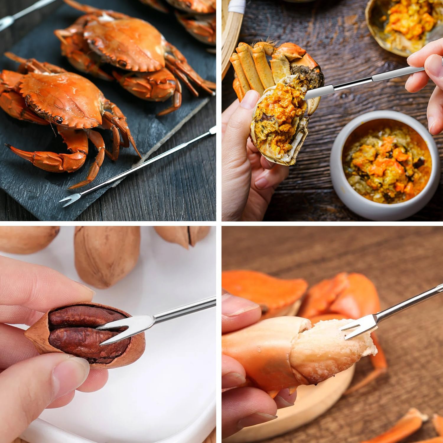 8 Pcs Lobster Crackers and Picks Set, Crab Leg Cracker Tools, Stainless Steel Seafood Crackers & Forks Nut Cracker Set for Eating Stake Support - Image 4