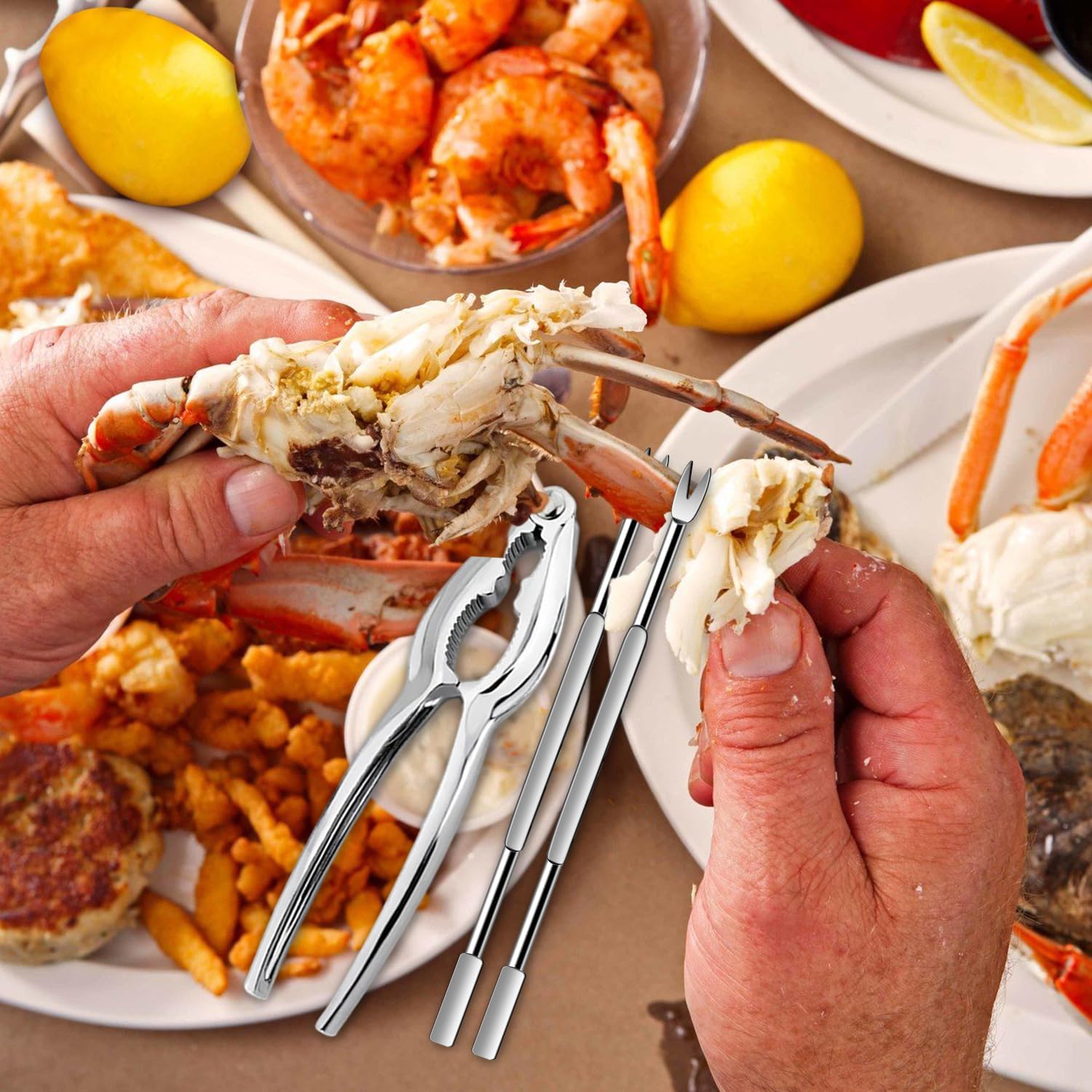 8 Pcs Lobster Crackers and Picks Set, Crab Leg Cracker Tools, Stainless Steel Seafood Crackers & Forks Nut Cracker Set for Eating Stake Support - Image 5