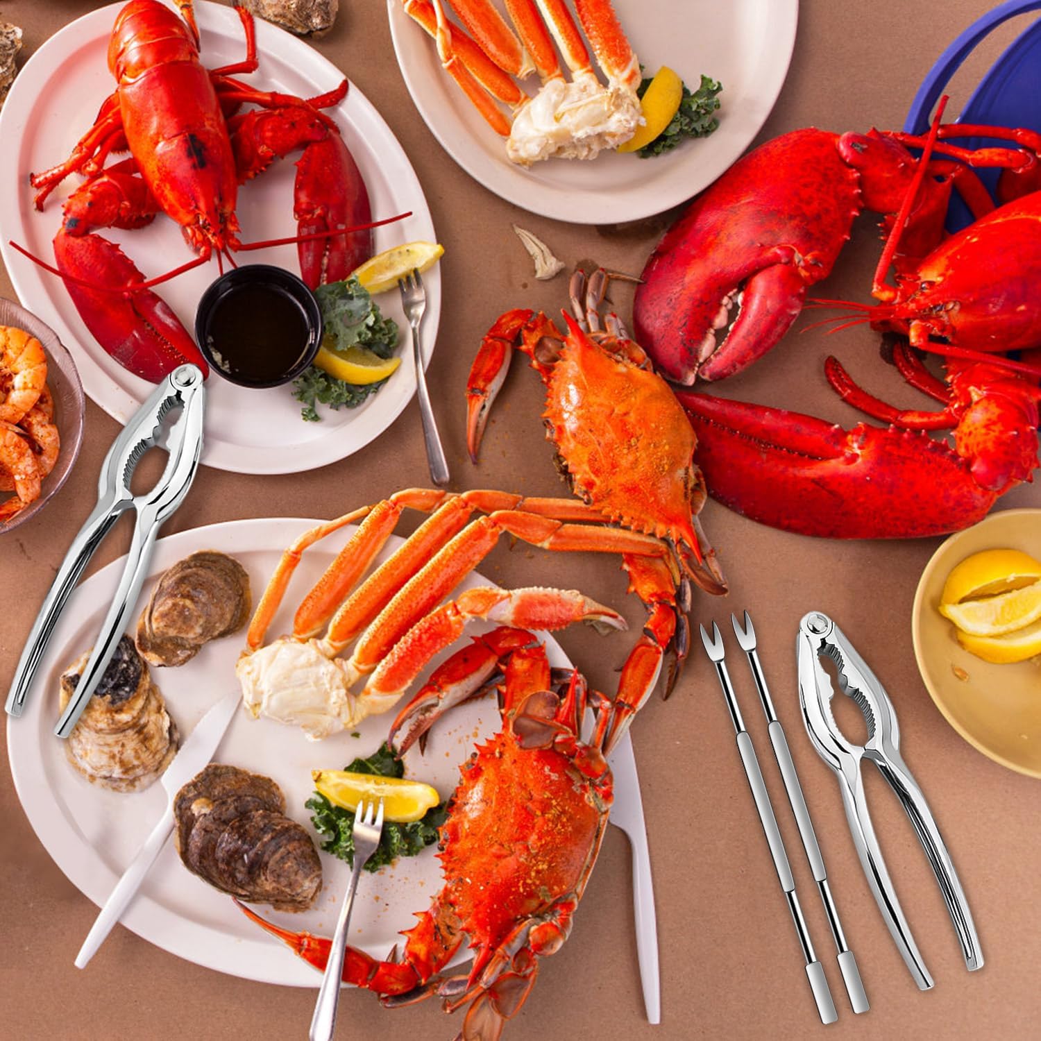 8 Pcs Lobster Crackers and Picks Set, Crab Leg Cracker Tools, Stainless Steel Seafood Crackers & Forks Nut Cracker Set for Eating Stake Support - Image 6