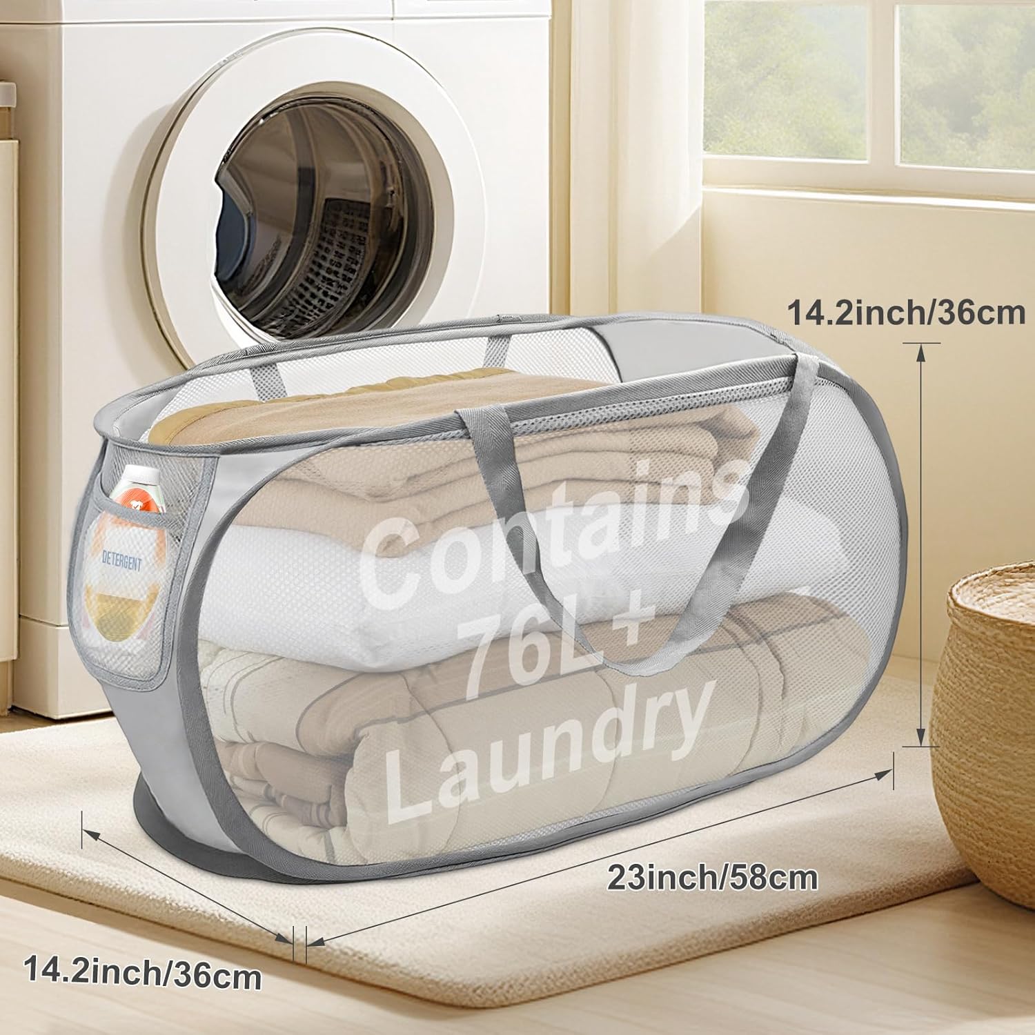 Upgraded Collapsible Laundry Baskets, Durable Pop Up Laundry Hamper, 4th Generation Mesh Laundry Bags with Reinforced Handles & Side Pocket for Laundry, Home Storage, Bathroom, Travel, Dorm - Image 3