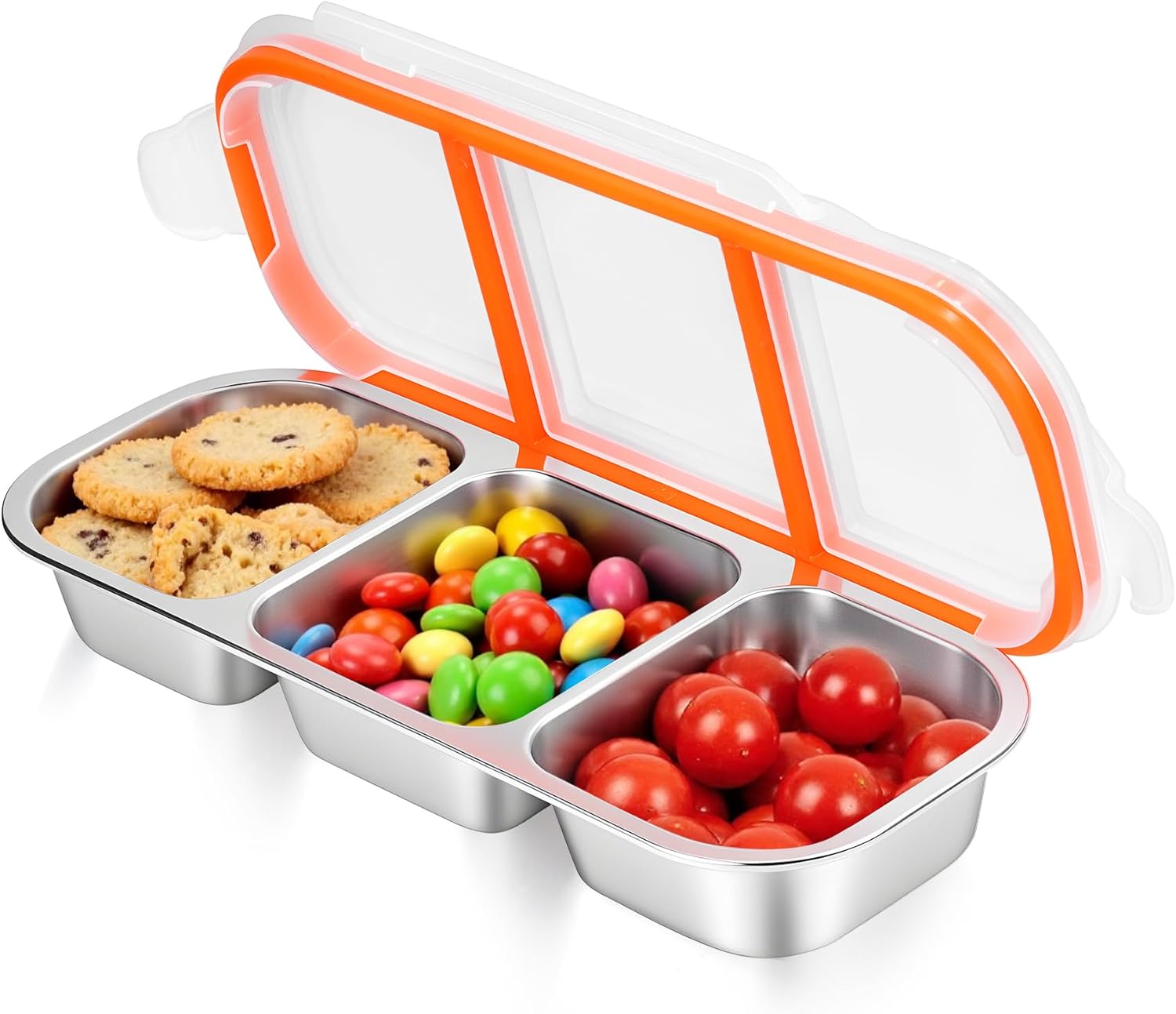 Stainless Steel Snack Containers - Reusable 3 Compartment Snackle Box Container with Lids for Kids Adults, Divided Snack Food Storage Containers for School, Home, Travel - Image 1