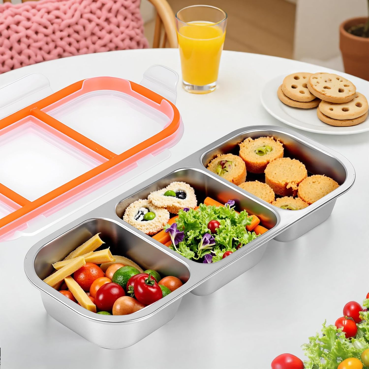 Stainless Steel Snack Containers - Reusable 3 Compartment Snackle Box Container with Lids for Kids Adults, Divided Snack Food Storage Containers for School, Home, Travel - Image 5
