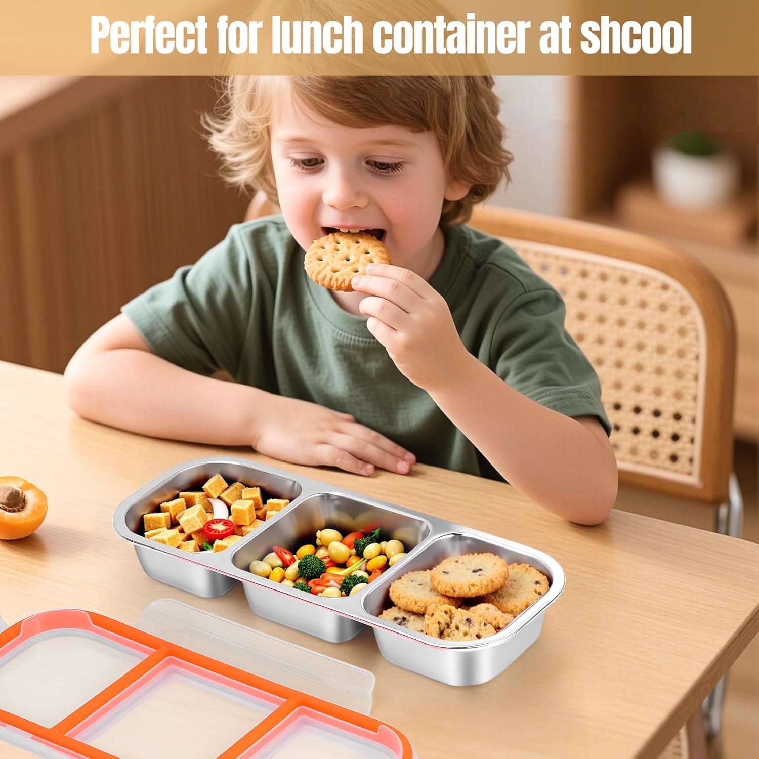 Stainless Steel Snack Containers - Reusable 3 Compartment Snackle Box Container with Lids for Kids Adults, Divided Snack Food Storage Containers for School, Home, Travel - Image 6