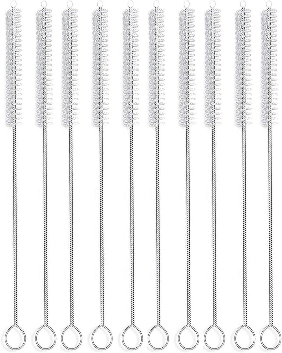 12 Inch Extra Long Straw Brush Cleaner (10 Pack), Flexible Nylon Tube Cleaning Brushes with 0.4 Inch Bristle Head, Rust-Proof Stainless Steel Wire for Reusable Tumbler Straws, Pet Fountains & Pipes - Image 1