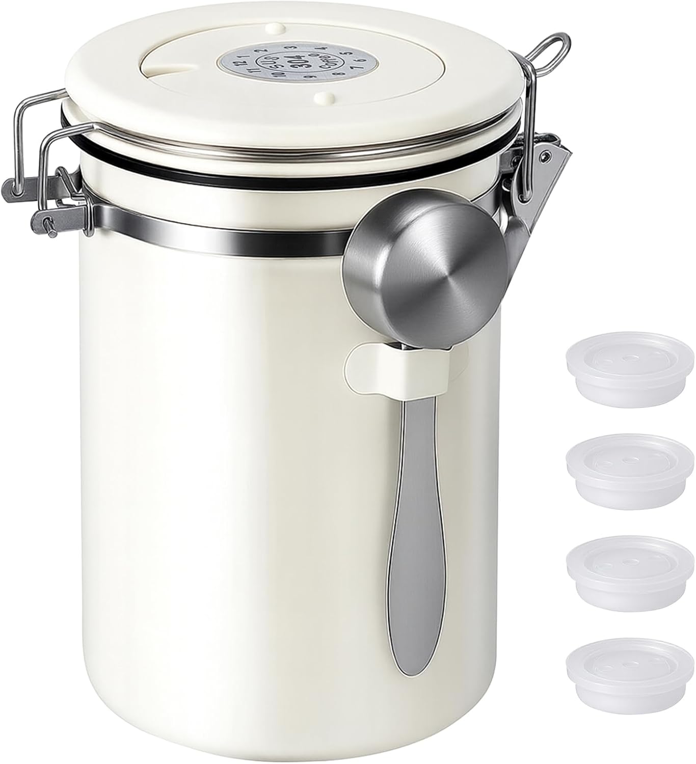 Stainless Steel Coffee Canister - 22OZ Airtight Coffee Bean Storage Grounds Container Holder with Date Tracker & Measuring Scoop, Kitchen Food Canister Jar for Cereal, Sugar, Tea, Flour, Gifts - Image 1