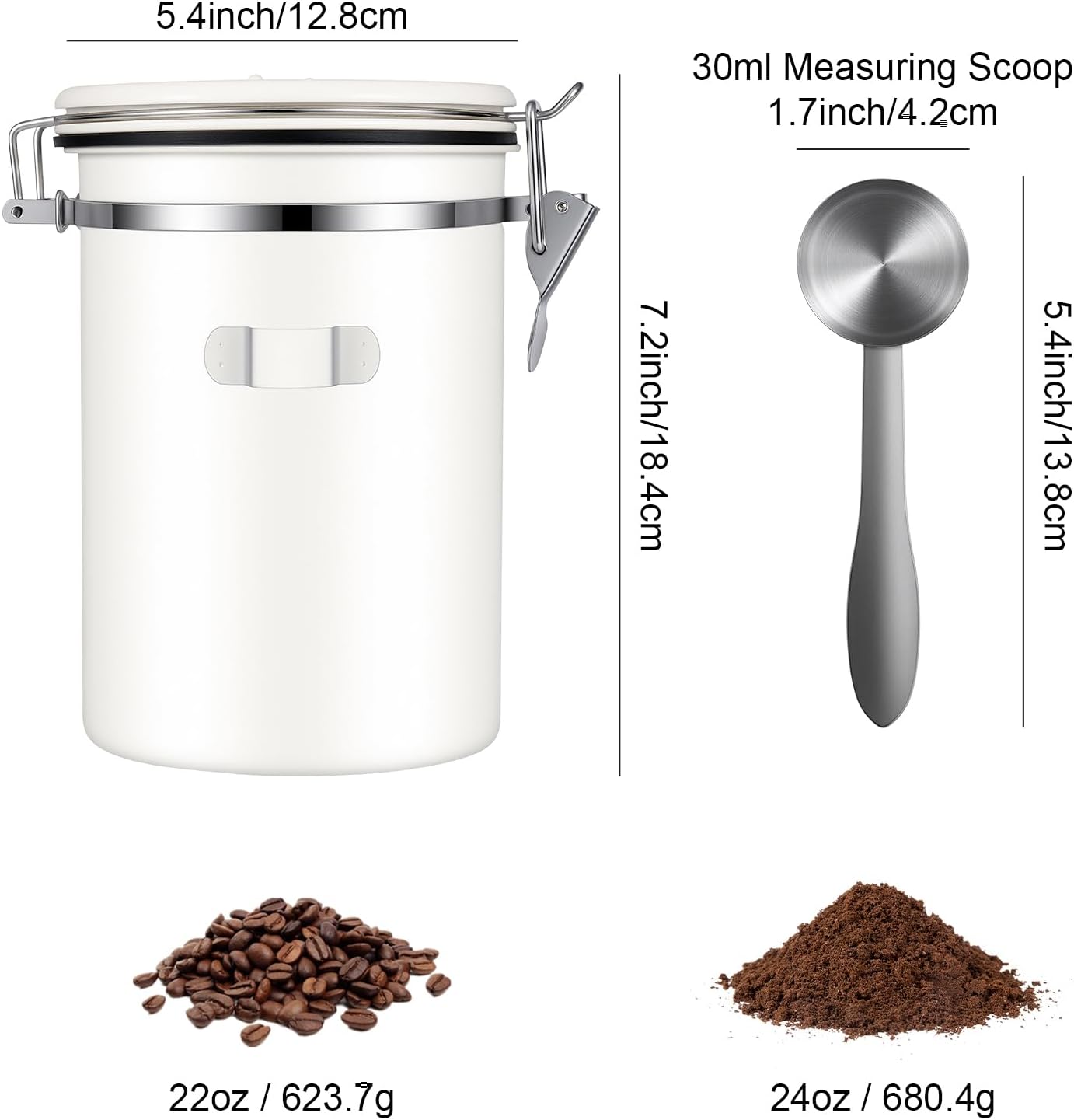 Stainless Steel Coffee Canister - 22OZ Airtight Coffee Bean Storage Grounds Container Holder with Date Tracker & Measuring Scoop, Kitchen Food Canister Jar for Cereal, Sugar, Tea, Flour, Gifts - Image 3