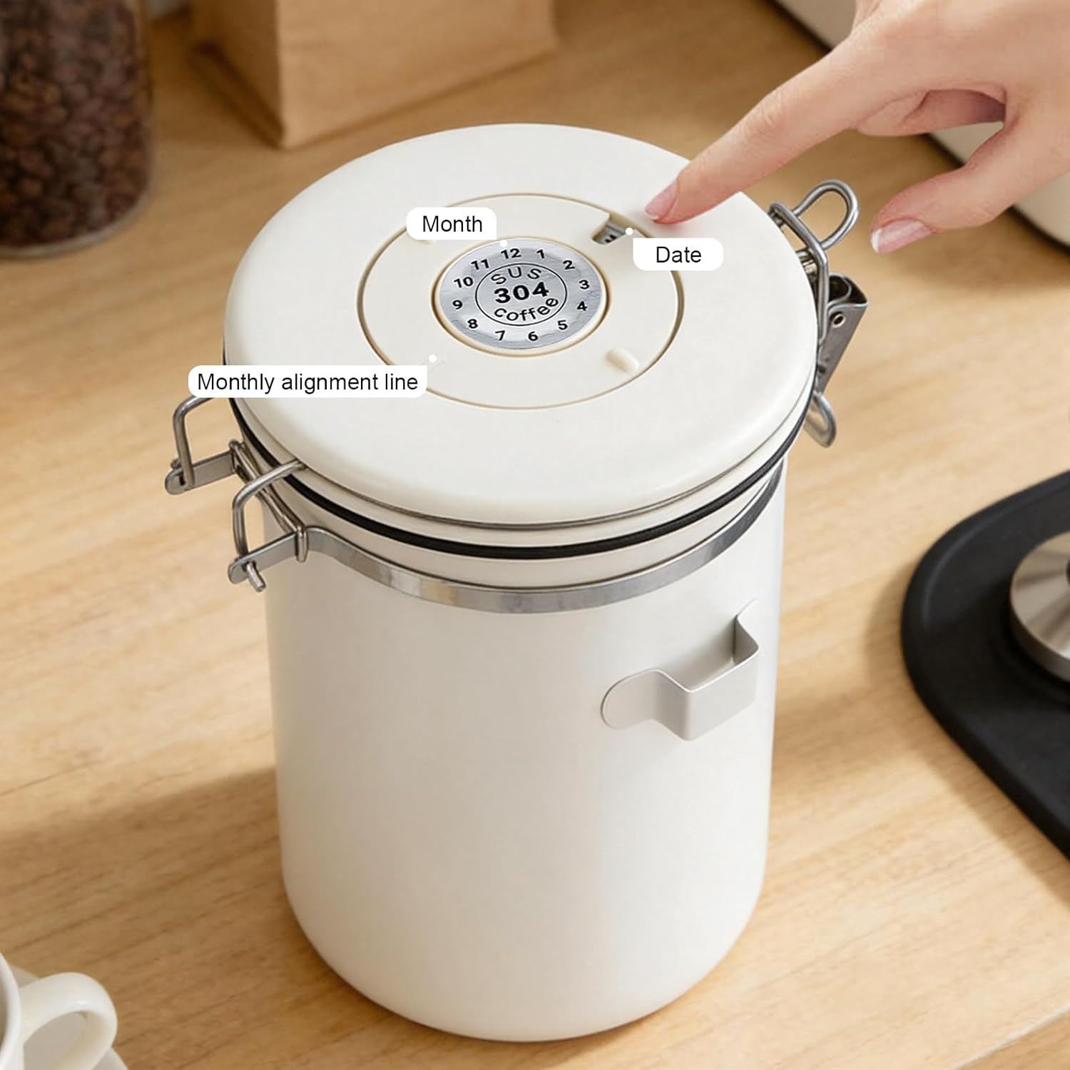 Stainless Steel Coffee Canister - 22OZ Airtight Coffee Bean Storage Grounds Container Holder with Date Tracker & Measuring Scoop, Kitchen Food Canister Jar for Cereal, Sugar, Tea, Flour, Gifts - Image 6