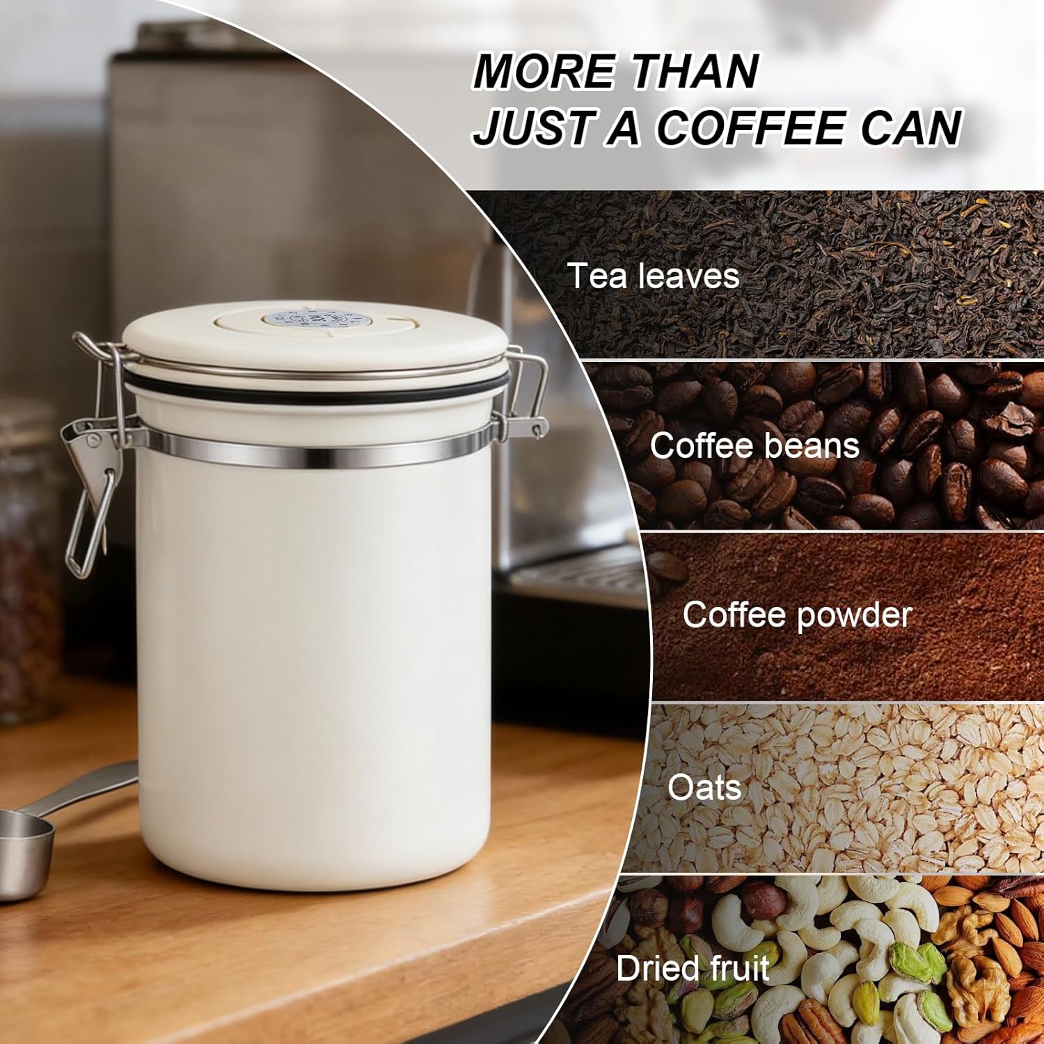 Stainless Steel Coffee Canister - 22OZ Airtight Coffee Bean Storage Grounds Container Holder with Date Tracker & Measuring Scoop, Kitchen Food Canister Jar for Cereal, Sugar, Tea, Flour, Gifts - Image 7