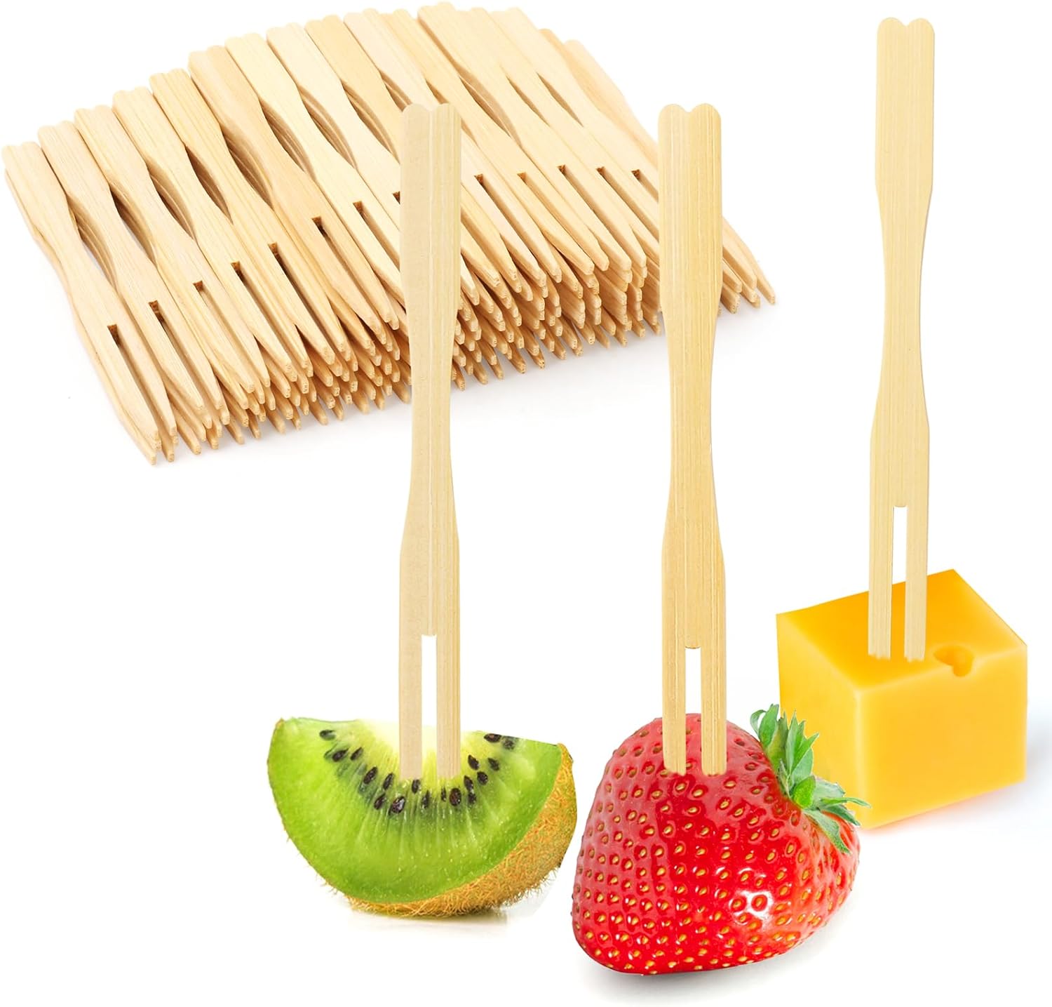 400 Bamboo Appetizer Forks, 3.5 Inch Mini Bamboo Forks for Charcuterie Boards Accessories, Fancy Toothpicks for Appetizers, Disposable Wooden Cocktail Fork, Small Fruit Food Picks for Party Supplies - Image 1