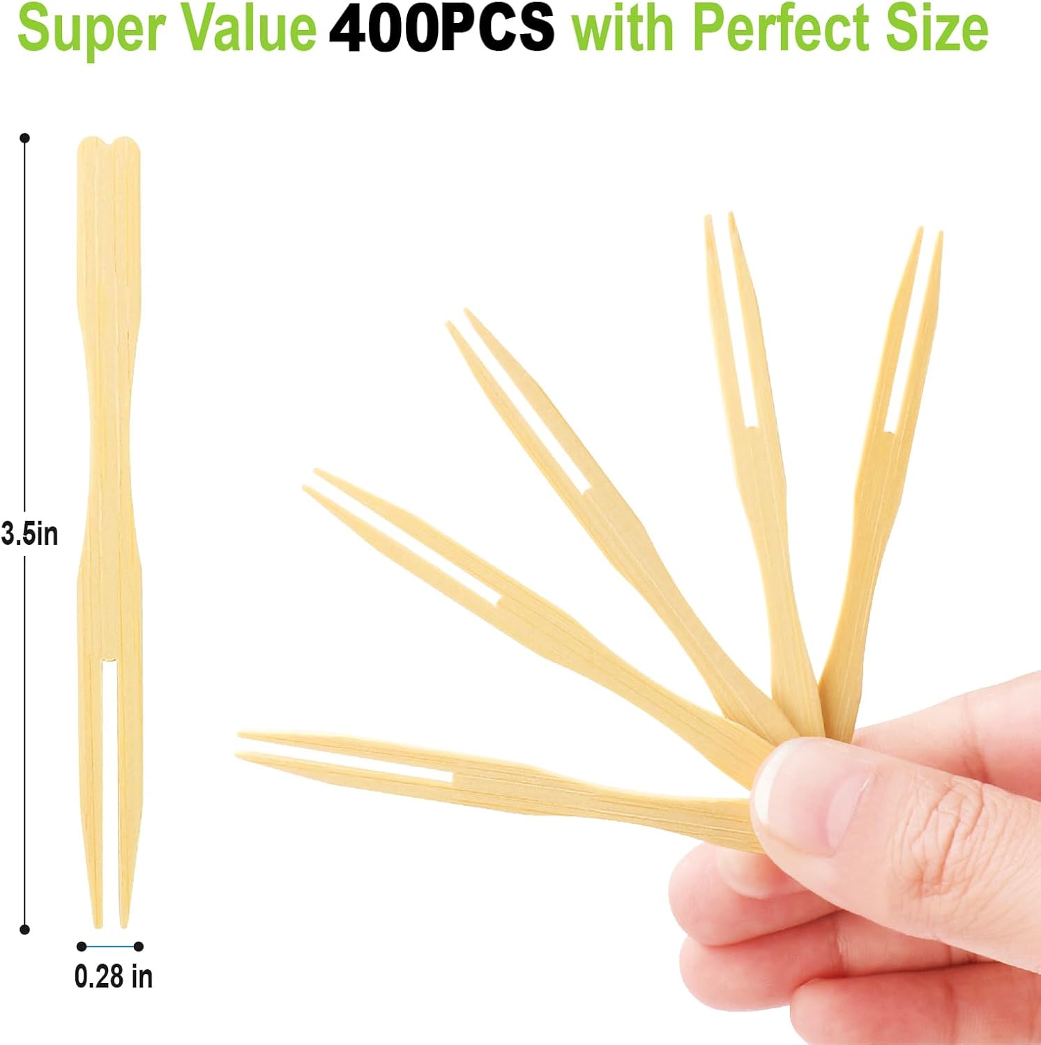 400 Bamboo Appetizer Forks, 3.5 Inch Mini Bamboo Forks for Charcuterie Boards Accessories, Fancy Toothpicks for Appetizers, Disposable Wooden Cocktail Fork, Small Fruit Food Picks for Party Supplies - Image 7