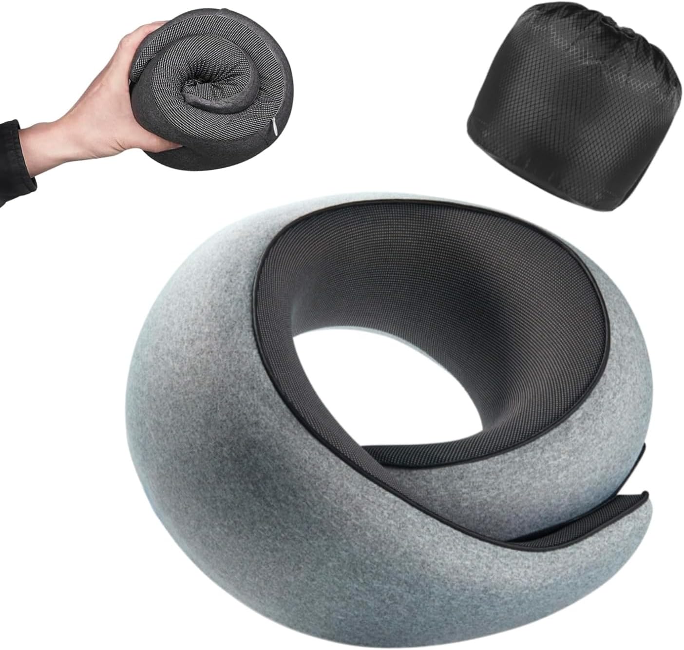 Travel Pillow, 100% Pure Memory Foam Neck Pillow for Airplanes, Comfortable Breathable Cover, Travel Essentials for Plane, Car, Train and Home, Gray - Image 1