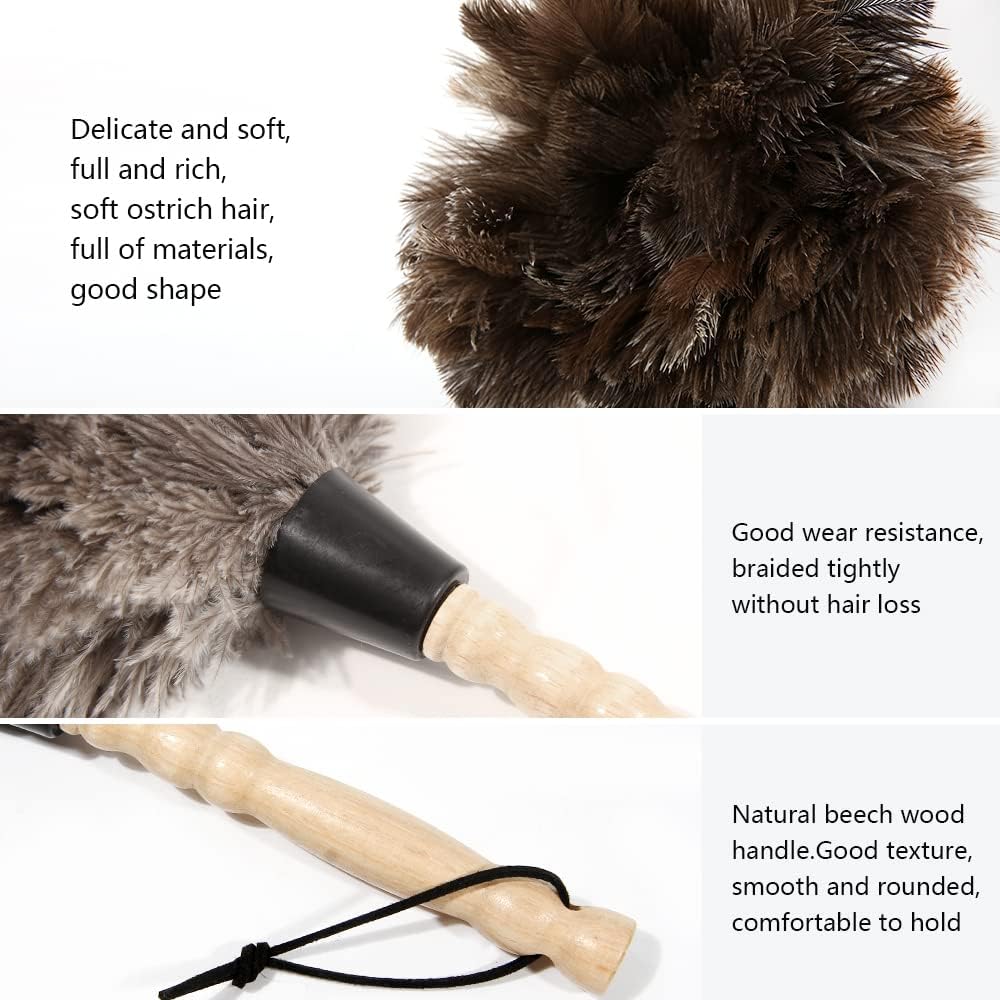 Ostrich Feather Duster 14 inch Feather Duster Fluffy Natural Genuine Ostrich Feathers with Wooden Handle and Eco-Friendly Reusable Handheld Ostrich Feather Duster for Cleaning Supplies - Image 3