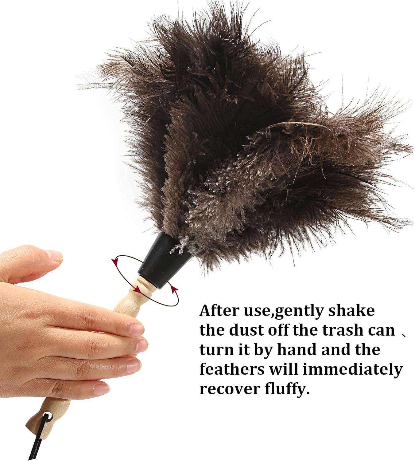 Ostrich Feather Duster 14 inch Feather Duster Fluffy Natural Genuine Ostrich Feathers with Wooden Handle and Eco-Friendly Reusable Handheld Ostrich Feather Duster for Cleaning Supplies - Image 4