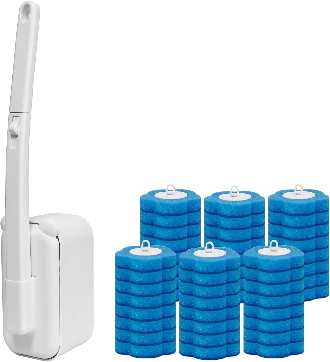 Disposable Toilet Brush with 48 Refills,Toilet Cleaning Supplies,Toilet Wand Brush Starter Kit,Wall Mounted Toilet Bowl Cleaner Brush with Holder for Bathroom Deep Cleaning & Hygiene (White) - Image 1