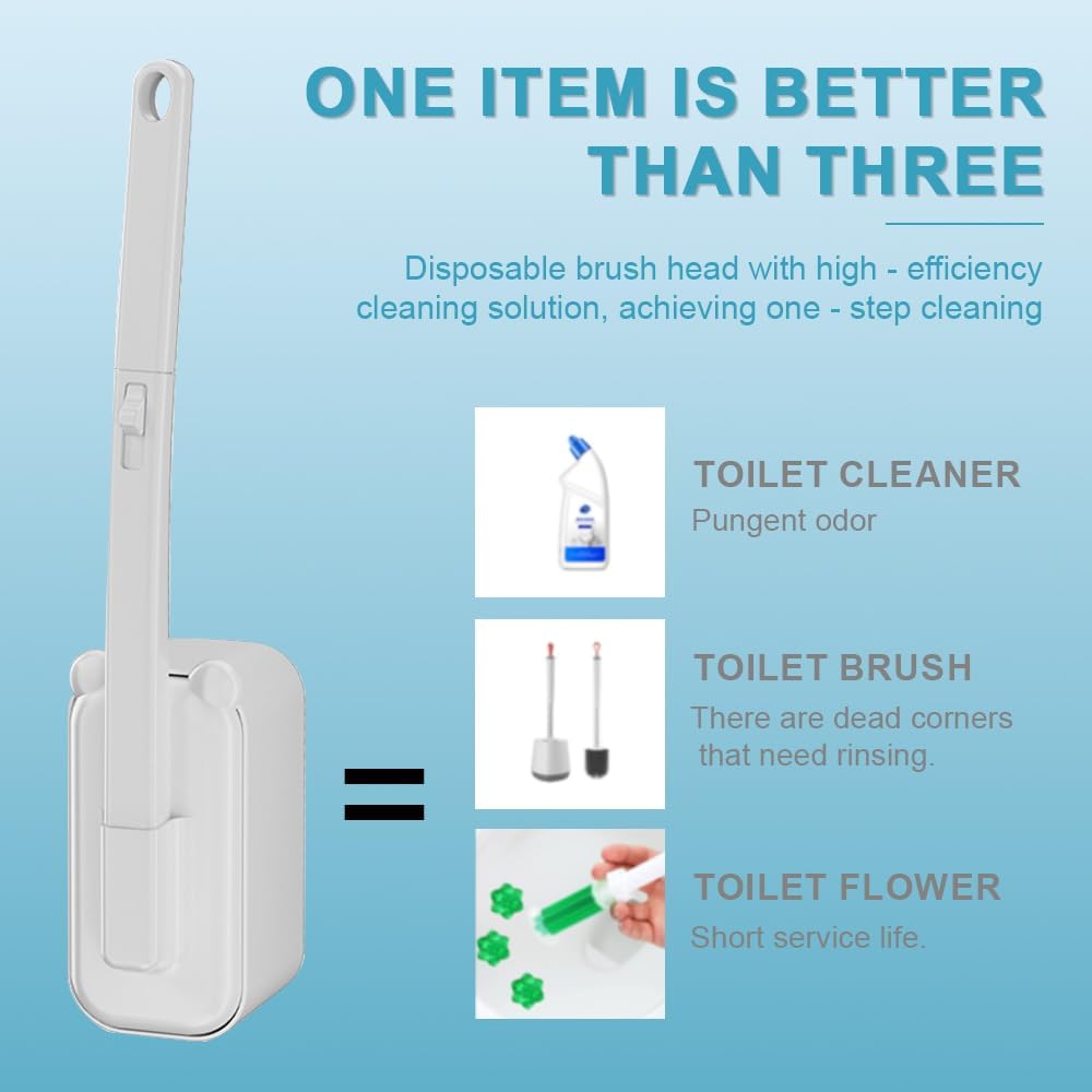 Disposable Toilet Brush with 48 Refills,Toilet Cleaning Supplies,Toilet Wand Brush Starter Kit,Wall Mounted Toilet Bowl Cleaner Brush with Holder for Bathroom Deep Cleaning & Hygiene (White) - Image 3