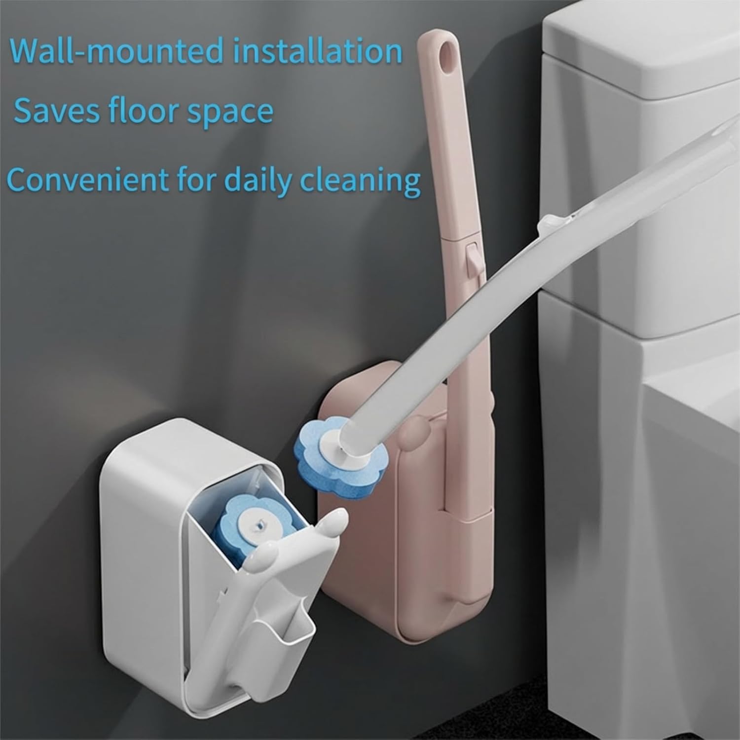 Disposable Toilet Brush with 48 Refills,Toilet Cleaning Supplies,Toilet Wand Brush Starter Kit,Wall Mounted Toilet Bowl Cleaner Brush with Holder for Bathroom Deep Cleaning & Hygiene (White) - Image 4