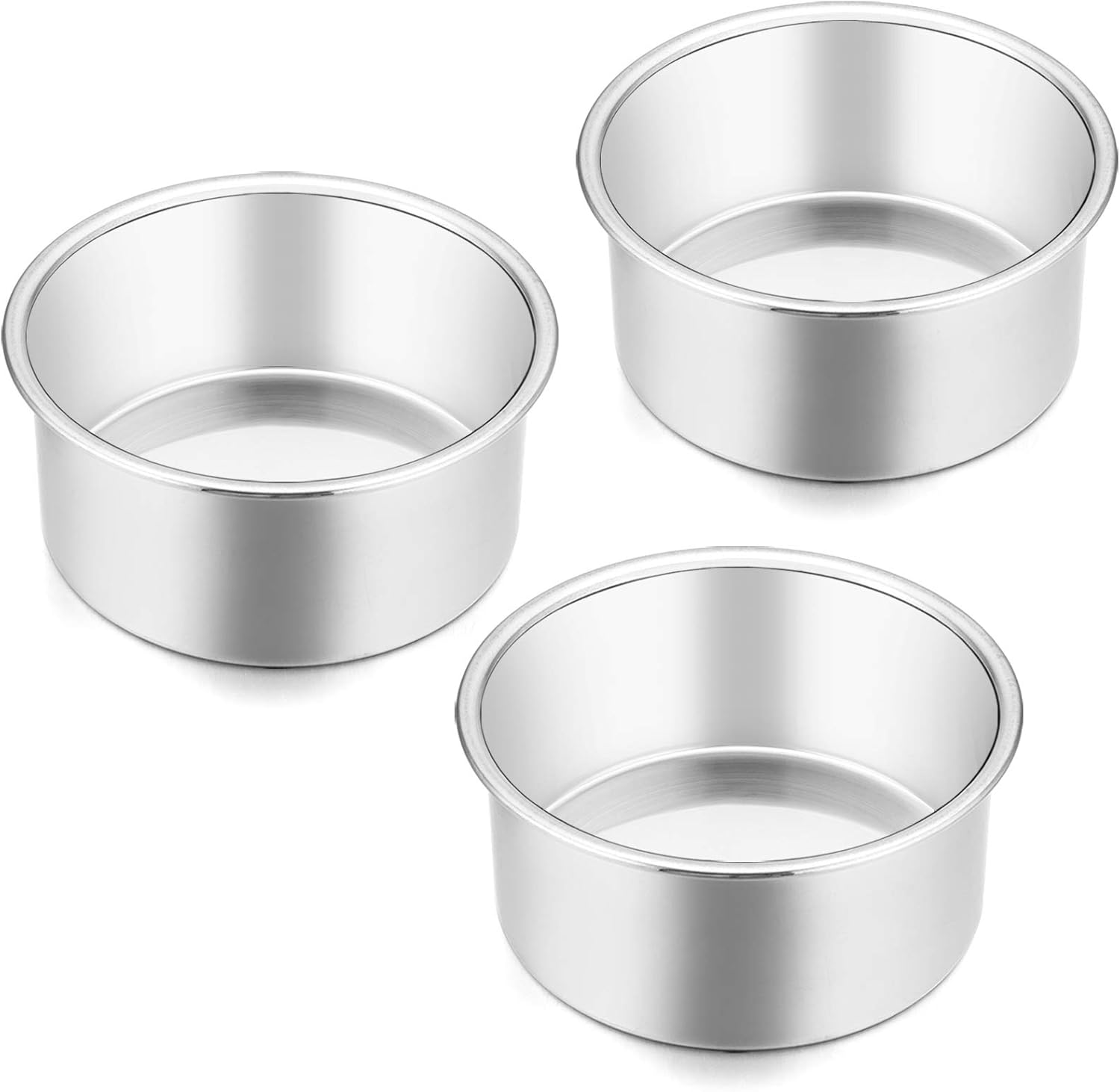 4 Inch Small Cake Pan Set of 3, Stainless Steel Mini Round Smash Cake Baking Pans, Non-Toxic & Healthy, Mirror Finish & Dishwasher Safe - Image 1