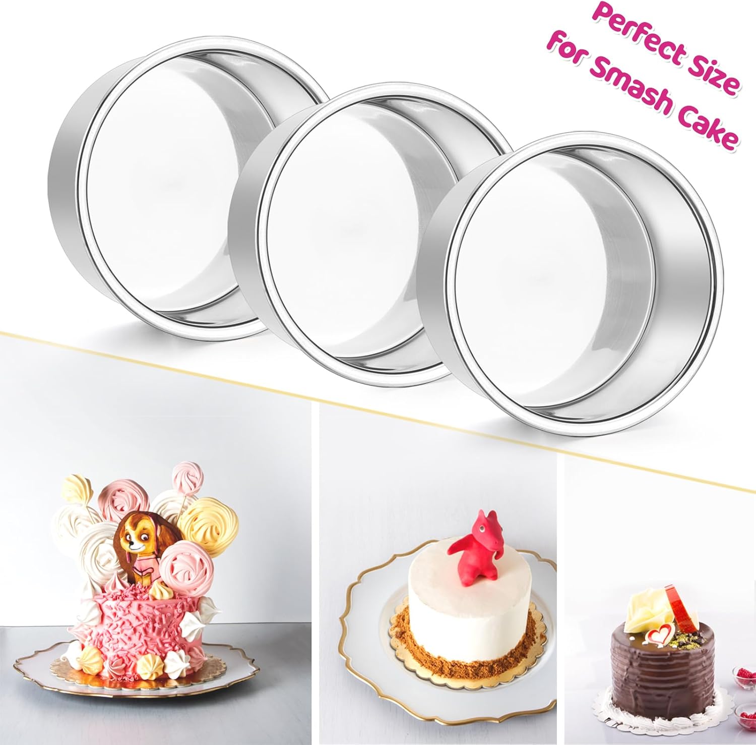 4 Inch Small Cake Pan Set of 3, Stainless Steel Mini Round Smash Cake Baking Pans, Non-Toxic & Healthy, Mirror Finish & Dishwasher Safe - Image 4
