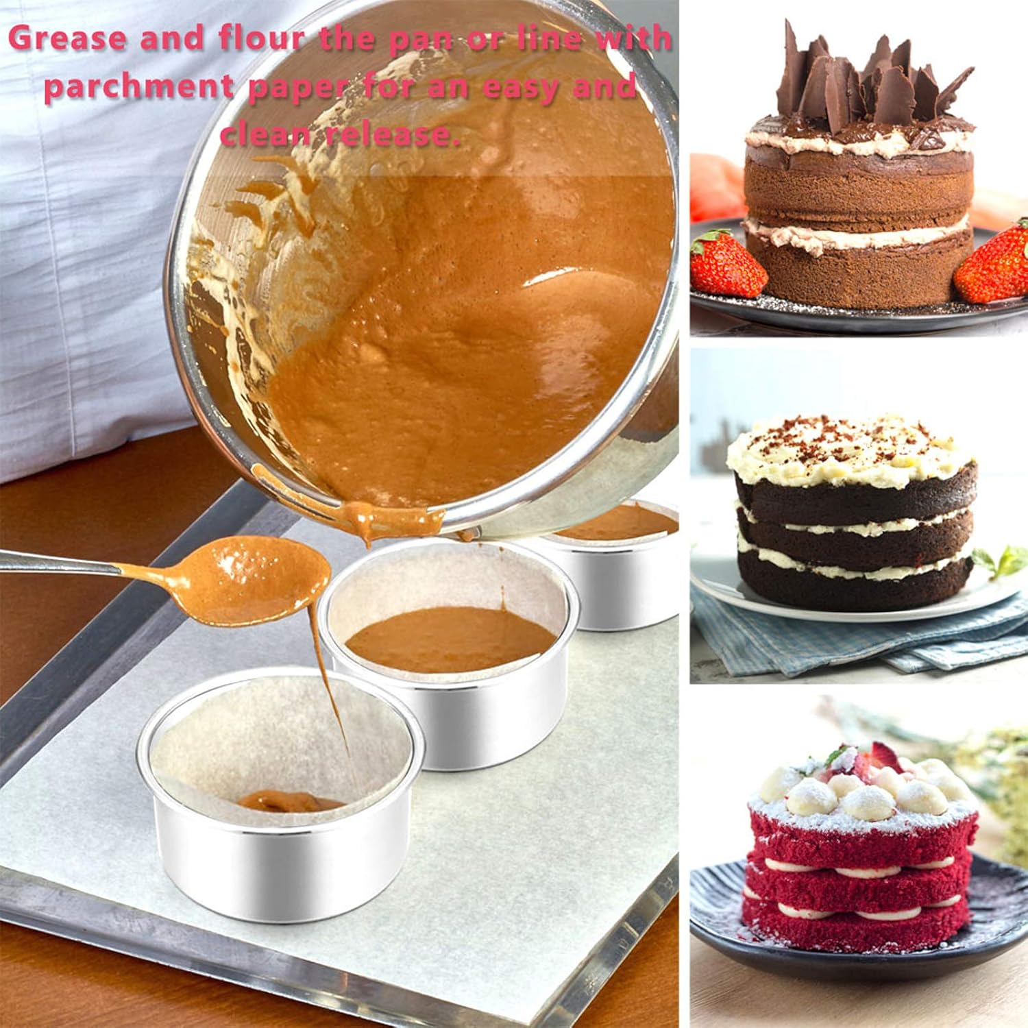 4 Inch Small Cake Pan Set of 3, Stainless Steel Mini Round Smash Cake Baking Pans, Non-Toxic & Healthy, Mirror Finish & Dishwasher Safe - Image 5