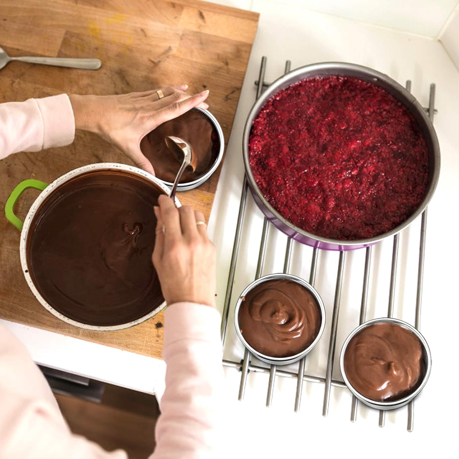 4 Inch Small Cake Pan Set of 3, Stainless Steel Mini Round Smash Cake Baking Pans, Non-Toxic & Healthy, Mirror Finish & Dishwasher Safe - Image 6