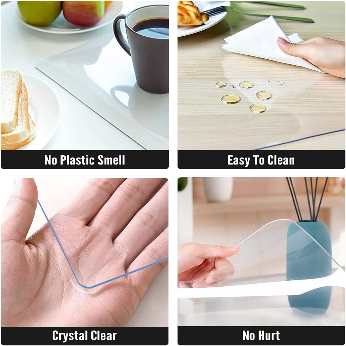 Clear Table Protector 24 x 48 Inch - 2mm Thick Plastic Table Cover, Clear Table Cover Protector Rectangle, Waterproof PVC Desk Mat for Coffee Table, Writing Desk, Dining Room, Dresser - Image 5