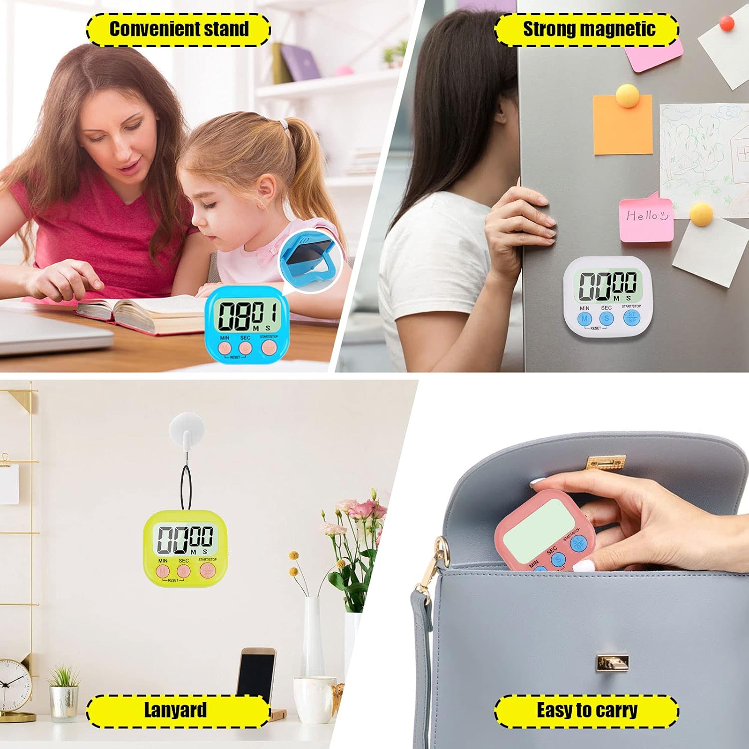 4-Piece Multi-Function Electronic Timer, Learning Management, Suitable for Kitchen, Study, Work, Exercise Training, Outdoor Activities(not Including Battery). - Image 6