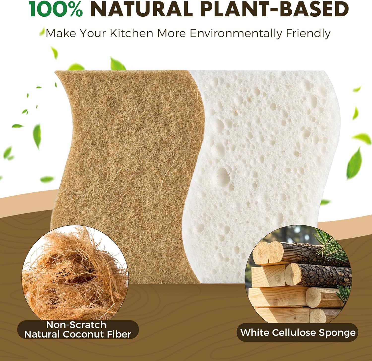 12 Pack Natural Biodegradable Kitchen Non Scratch Sponges,Compostable Plant Based Coconut Cellulose Sponge,Eco Friendly Reusable Dish Scrubber Sponge for Pots, Pans & Household Cleaning - Image 2