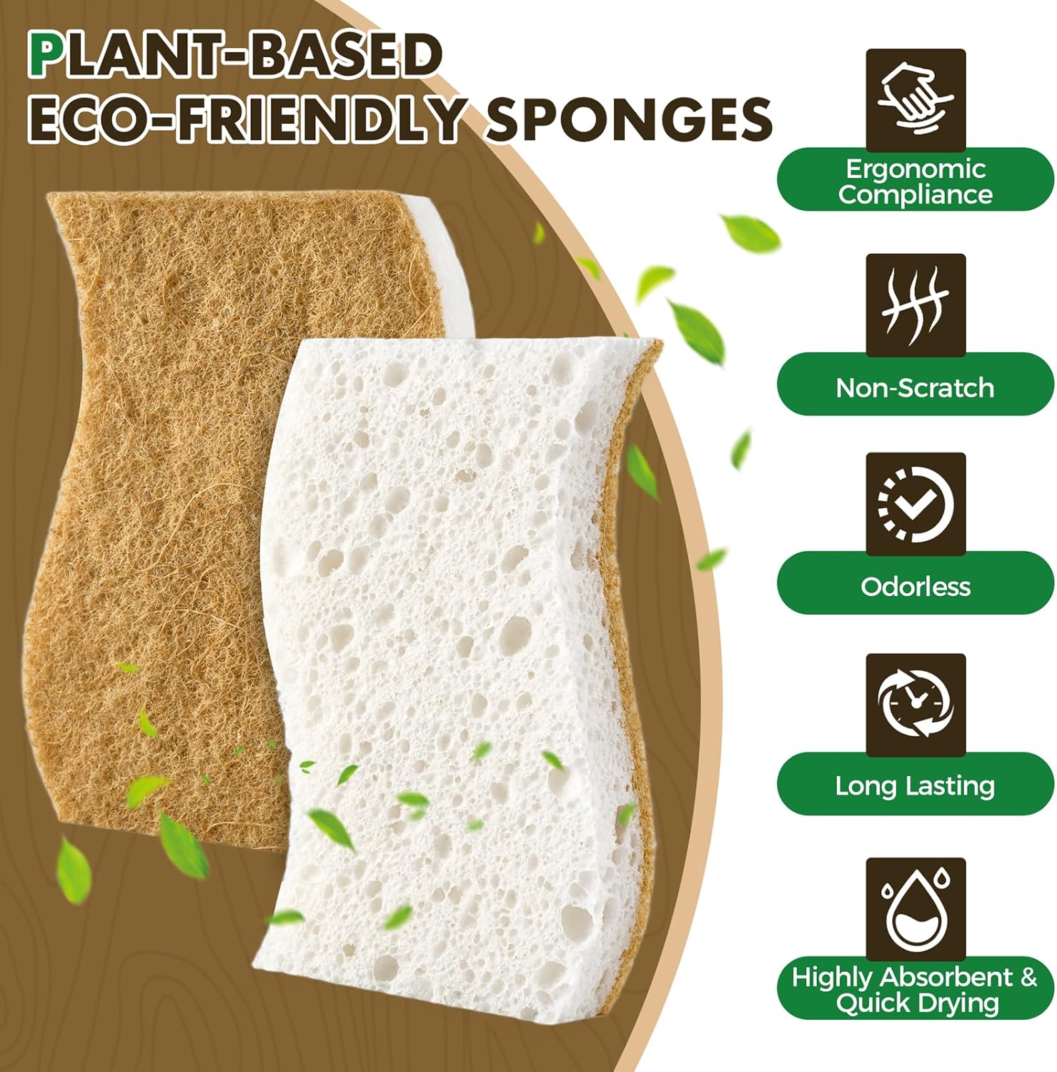 12 Pack Natural Biodegradable Kitchen Non Scratch Sponges,Compostable Plant Based Coconut Cellulose Sponge,Eco Friendly Reusable Dish Scrubber Sponge for Pots, Pans & Household Cleaning - Image 3