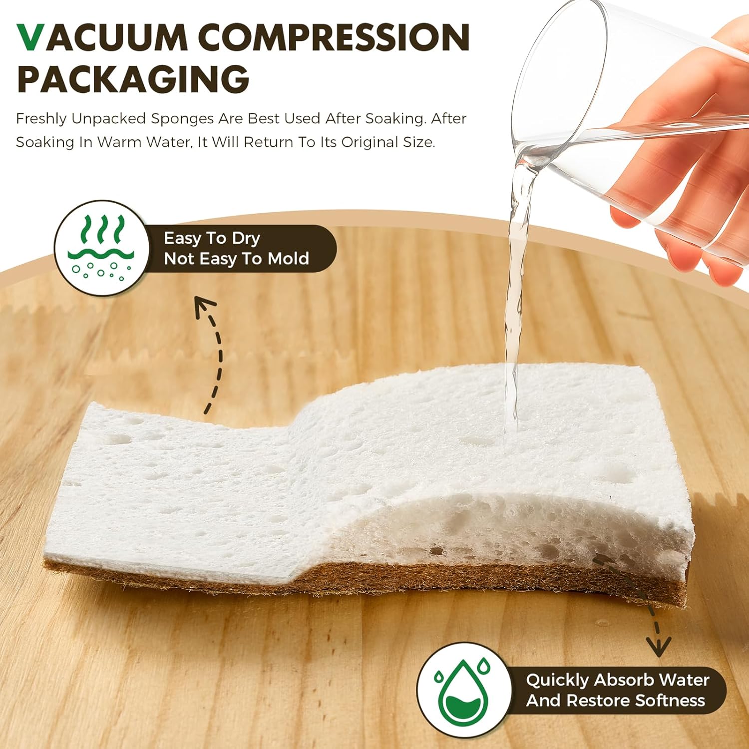 12 Pack Natural Biodegradable Kitchen Non Scratch Sponges,Compostable Plant Based Coconut Cellulose Sponge,Eco Friendly Reusable Dish Scrubber Sponge for Pots, Pans & Household Cleaning - Image 4
