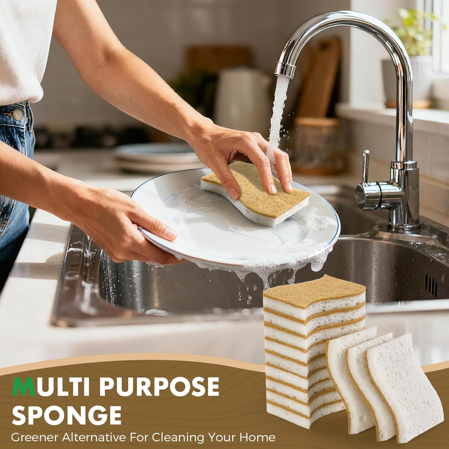 12 Pack Natural Biodegradable Kitchen Non Scratch Sponges,Compostable Plant Based Coconut Cellulose Sponge,Eco Friendly Reusable Dish Scrubber Sponge for Pots, Pans & Household Cleaning - Image 6