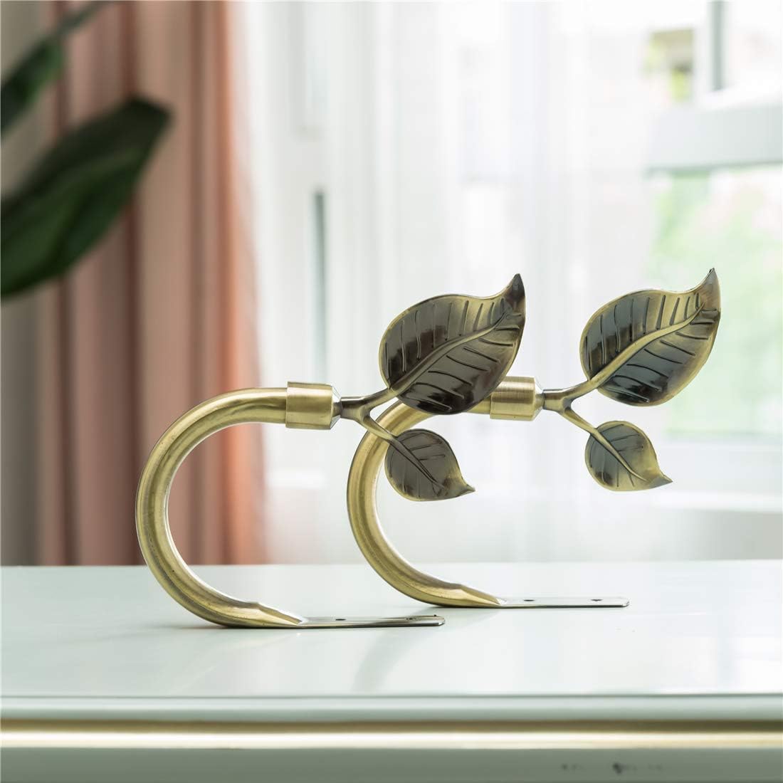Leaf Shaped Curtain Tieback Holdbacks 2pcs, Handmade Metal Curtain Side Holders for Wall, Curtain Hook Pull Backs for Drapes Window Decoration (Antique Brass) - Image 2