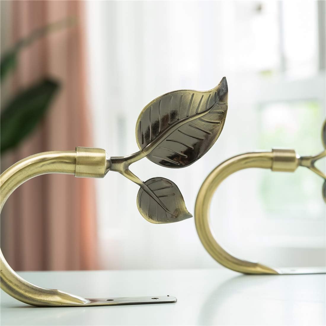 Leaf Shaped Curtain Tieback Holdbacks 2pcs, Handmade Metal Curtain Side Holders for Wall, Curtain Hook Pull Backs for Drapes Window Decoration (Antique Brass) - Image 4