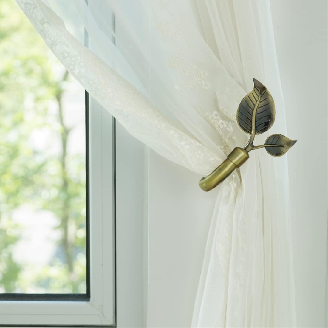 Leaf Shaped Curtain Tieback Holdbacks 2pcs, Handmade Metal Curtain Side Holders for Wall, Curtain Hook Pull Backs for Drapes Window Decoration (Antique Brass) - Image 6