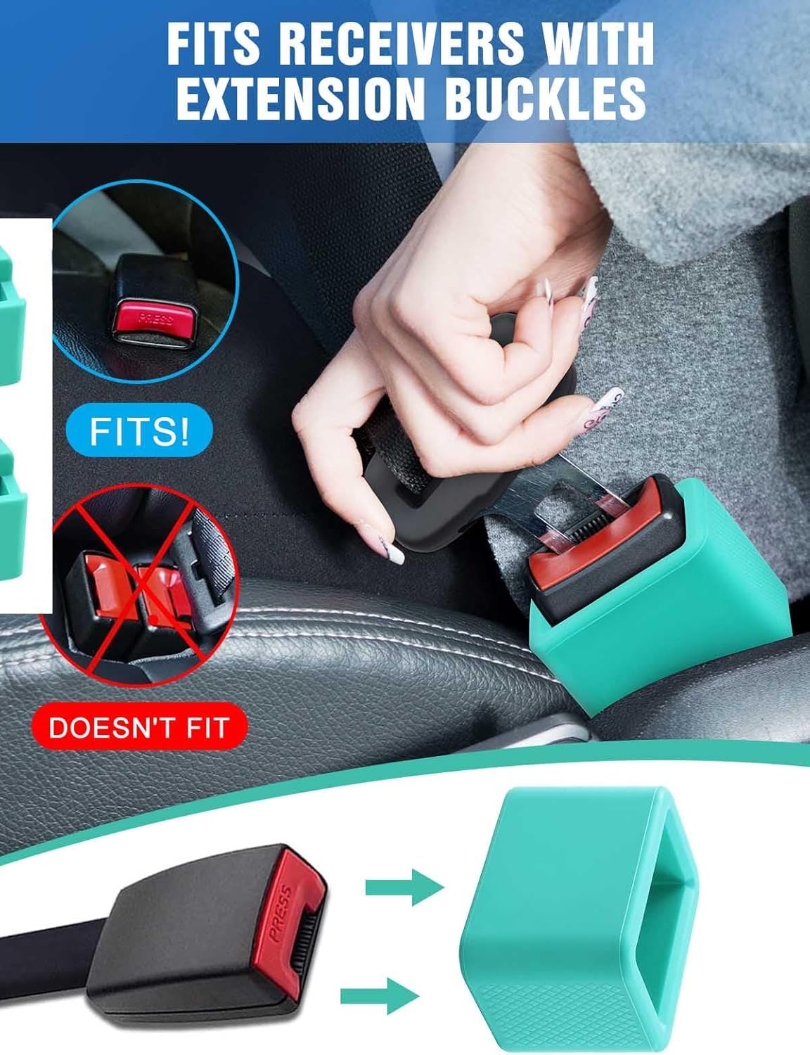 2 PCS Seat Belt Buckle Holder, Silicone Seatbelt Buckle Booster to Makes Receptacle Stand Upright for Easy Access (Mint Green) - Image 3