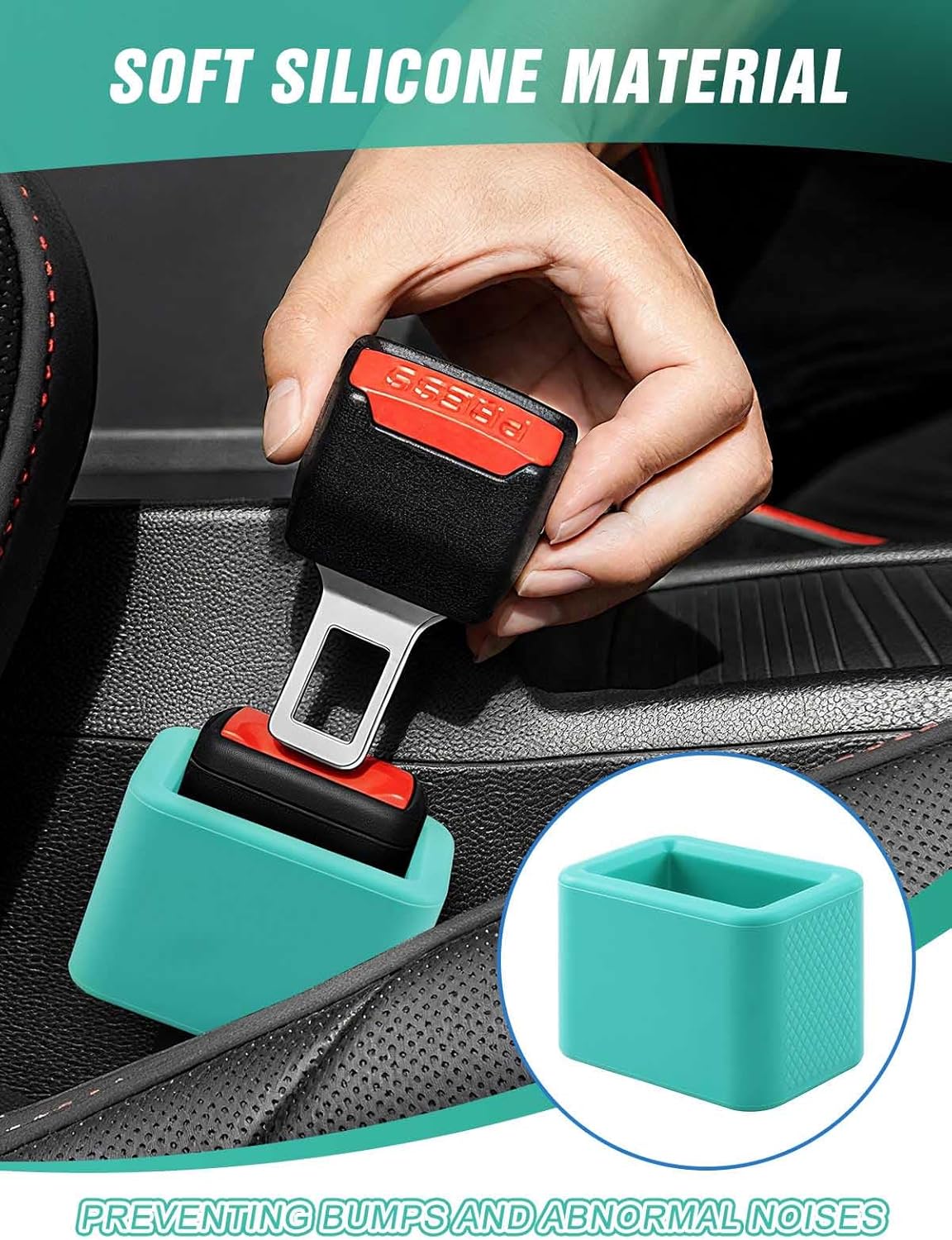 2 PCS Seat Belt Buckle Holder, Silicone Seatbelt Buckle Booster to Makes Receptacle Stand Upright for Easy Access (Mint Green) - Image 4