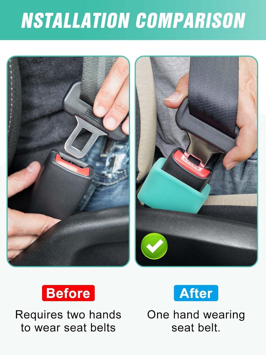 2 PCS Seat Belt Buckle Holder, Silicone Seatbelt Buckle Booster to Makes Receptacle Stand Upright for Easy Access (Mint Green) - Image 5