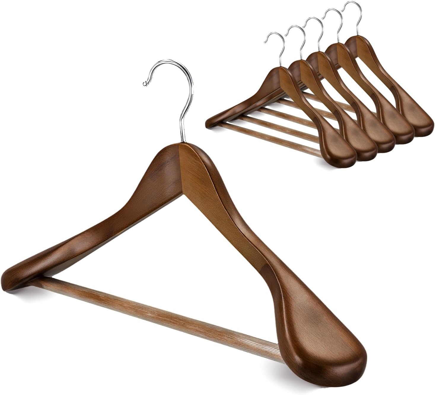 Premium Wooden Hangers 6-Pack – Wide Shoulder Non-Slip Design for Coats, Jackets & Suits | 360° Rotating Closet Organizers | Durable & Space-Saving (Vintage Wood) - Image 1
