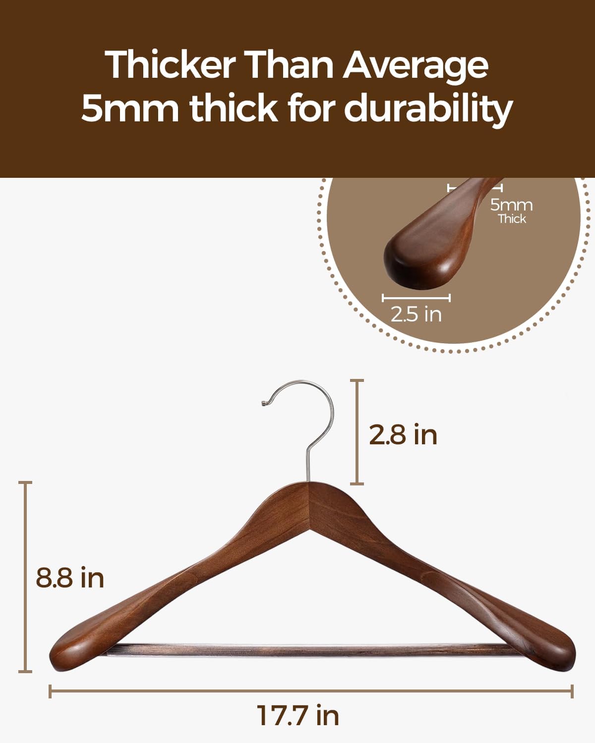 Premium Wooden Hangers 6-Pack – Wide Shoulder Non-Slip Design for Coats, Jackets & Suits | 360° Rotating Closet Organizers | Durable & Space-Saving (Vintage Wood) - Image 4